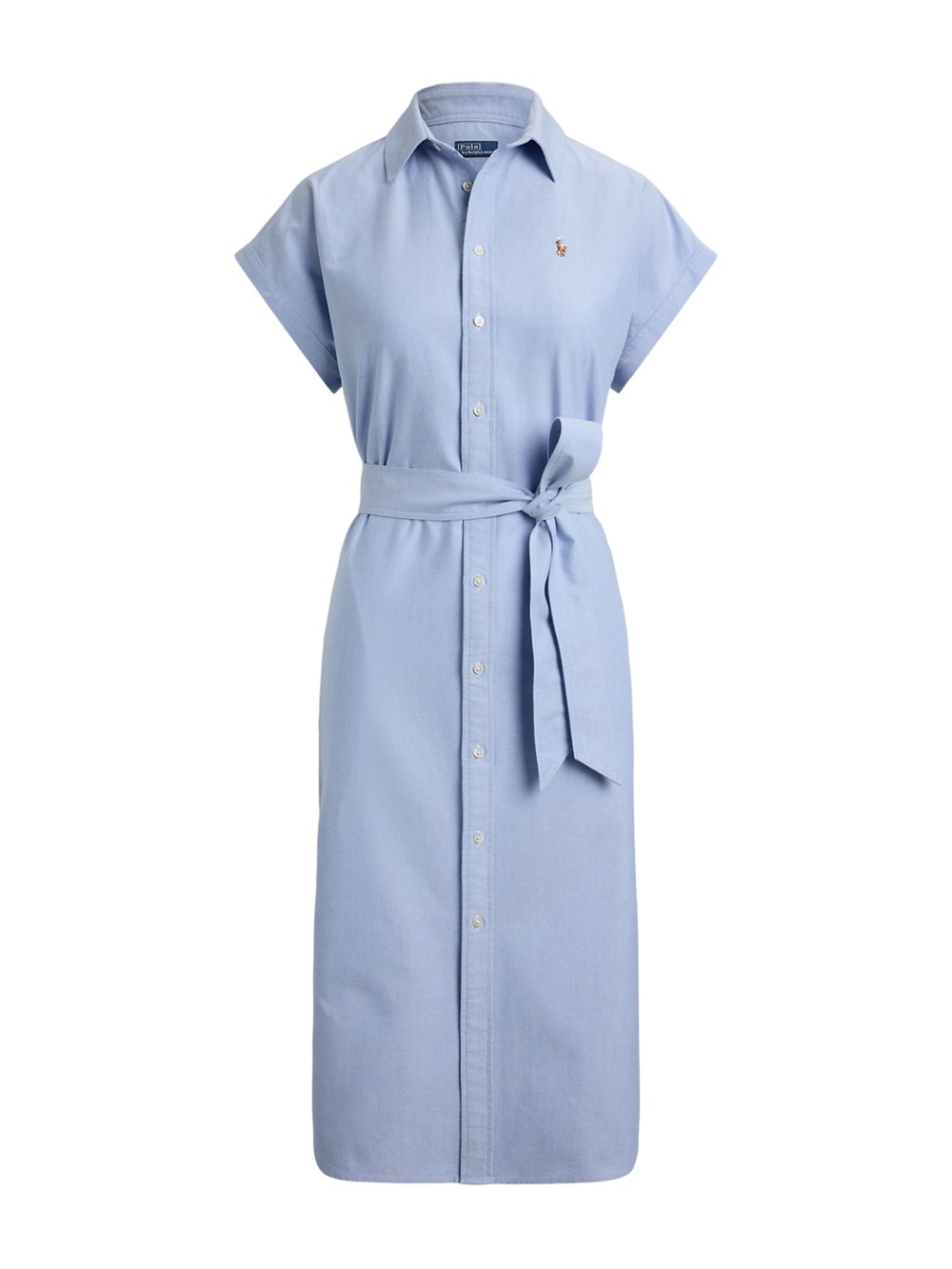 RALPH LAUREN WOMENS Belted Cotton Oxford Shirt Dress Blue